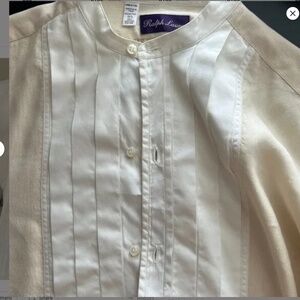$695 Ralph Lauren Purple Label Shirt 15.5 M Cream Cotton Band Tuxedo Pleated